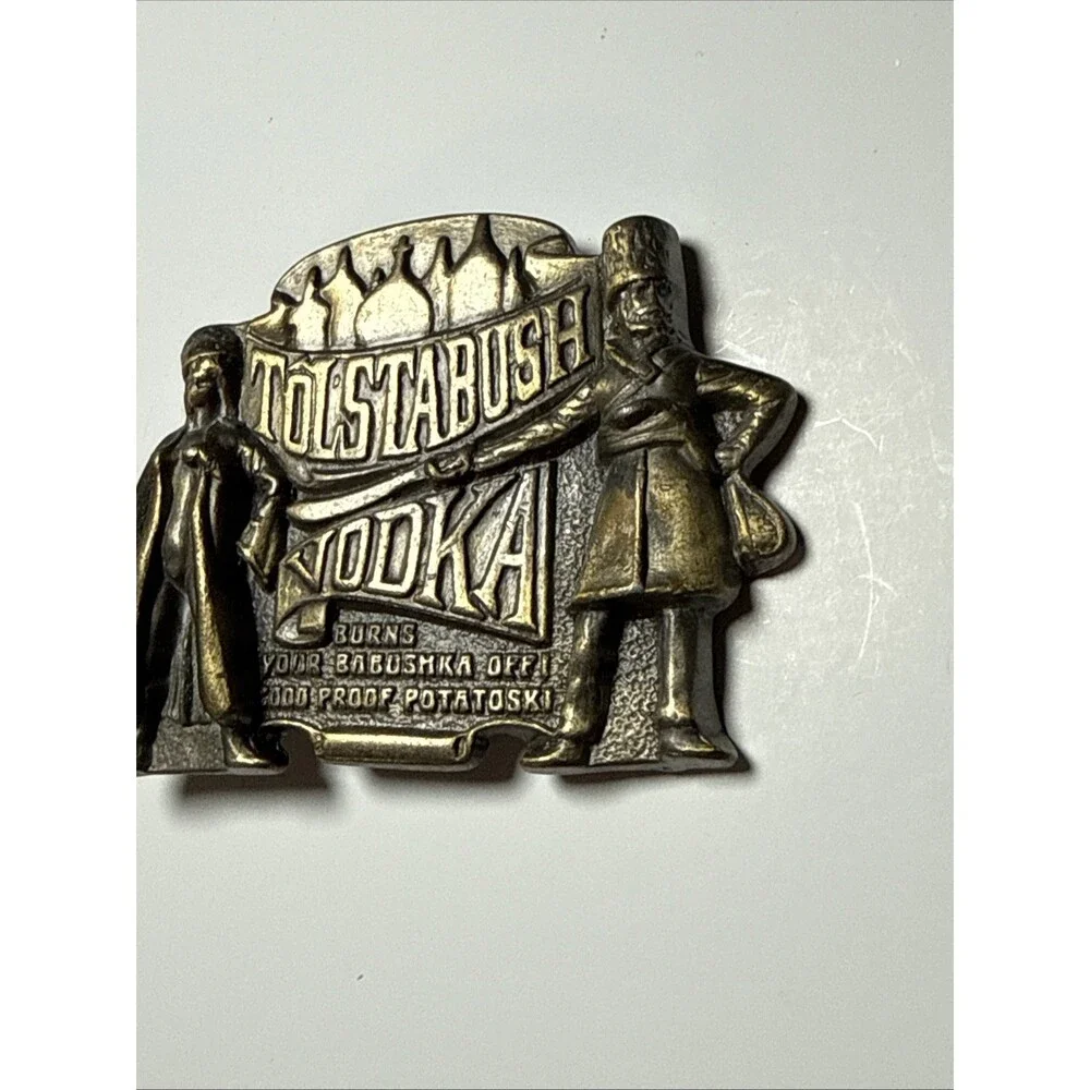 Vintage 1970s Tolstabush Vodka Brass Belt Buckle Excellent Vintage Novelty Humor